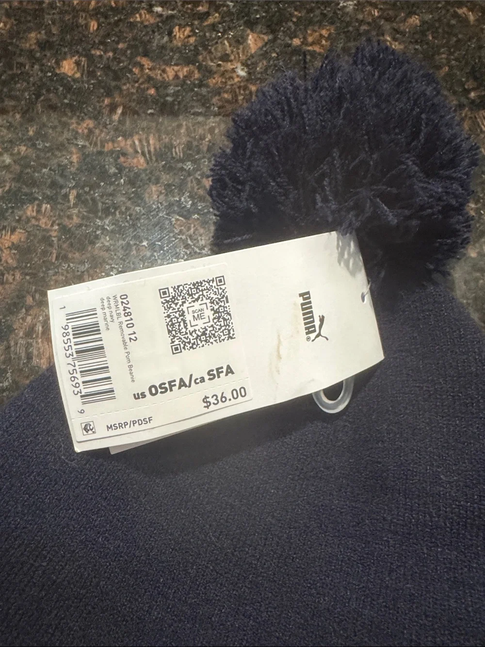 Puma Navy Pom-Pom Beanie with White Logo